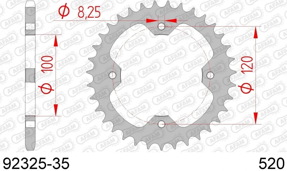 AFAM Tandwiel Achterzijde Staal 35T - 520 1 AFAM Tandwiel Achterzijde Staal 35T - 520